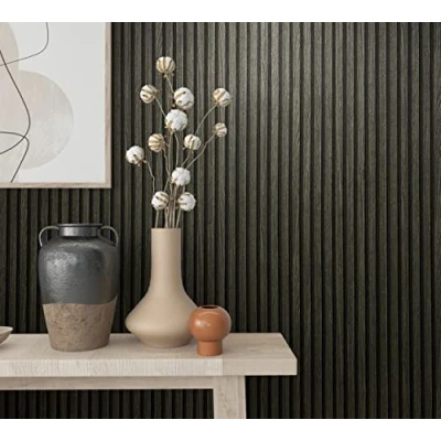 Imagen de marburg papel pintado efecto 3D, aspecto de madera, paneles acústicos negros, no tejido, para salón, dormitorio, 10,05 x 0,53 m, fabricado en Alemania