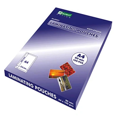 Imagen de D.RECT Láminas Para Plastificar Brillante Transparente Tamaño A4 80 Micras Paquete de 100 Unidades Laminación Material Oficina