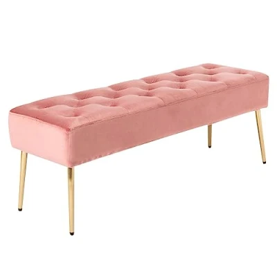 Imagen de Duhome Banco con Pomos, Tapizado de Terciopelo para Zapatos Reposapiés Cama Taburete Entrada Salón Dormitorio, Rosa