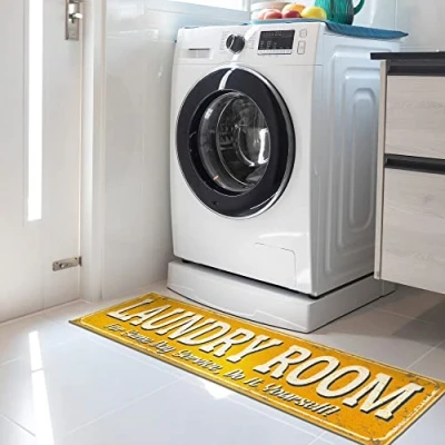 Imagen de Ottomanson Laundry Alfombra rectangular, base de goma, diseño clásico, 50 x 150 cm, color amarillo