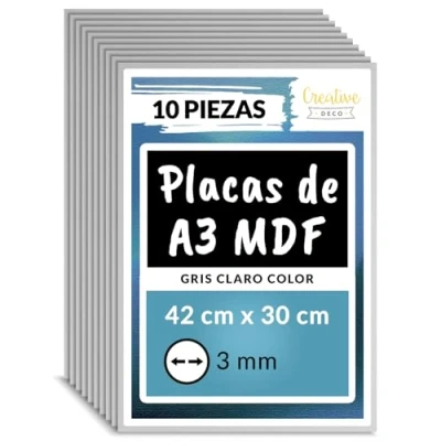 Imagen de Creative DECO 10 x A3 MDF Tablero Madera Gris 420 300 3 mm Corte por Laser, CNC Router, Modelado, Calado, Bricolaje, Manualidades