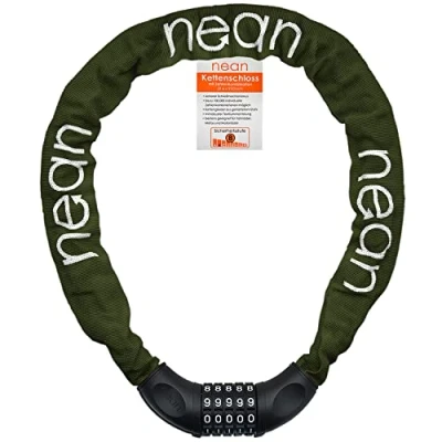 Imagen de nean candado de Cadena para Bicicleta con combinación código numérico y Alto Nivel Seguridad, eslabones Acero Templado, 6 mm x 900 (verde oliva oscuro)