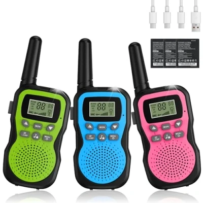 Imagen de Apkezel Walkie Talkie NiñOs Recargable, 3pcs Largo Alcance con BateríA De Iones Litio Incorporada,8 Canales Cable USB Tipo C Auto Squelch para Juegos Al Aire Libre Camping Senderismo