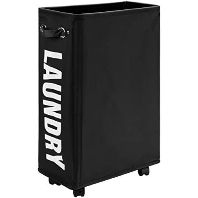 Imagen de DOKEHOM 25 Inches Bolsas Cestos para la colada Con Ruedas, Gran servicio de lavandería, plegable bolsa lavado ropa Bin (Negro, M)
