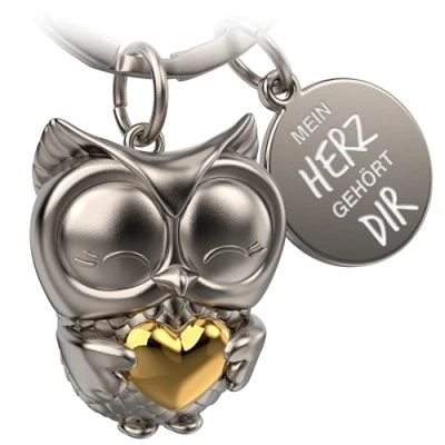 Imagen de FABACH Llavero de búho con corazón y grabado, diseño búho, amistad amor, amuleto la suerte metal para mujeres Mi pertenece a ti, dorado, 1, Moderno
