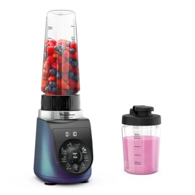 Imagen de Moulinex Blend Up, batidora personal potente, 1000 W, 8 programas automáticos, pica hielo, LM19H4F0, 2 botellas tritán 0,4/0,7L