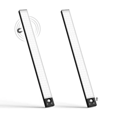 Imagen de LQWELL® Lámpara de Armario con 84 LEDs, Sensor Movimiento Inalámbrico, 42,5 cm, 2200 mAh, Recargable, Regulable, Para cocina, Armario, Estantería, Dormitorio (Negro, 2 piezas)