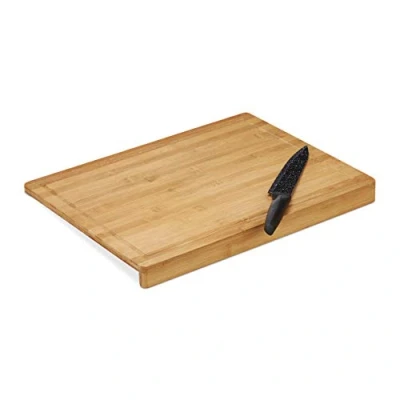 Imagen de relaxdays Tabla Cortar con Borde para Encimera, Picar, Cocina, Rectangular, Grande, Bambú, 1 Ud, 45 x 35 cm, Marrón
