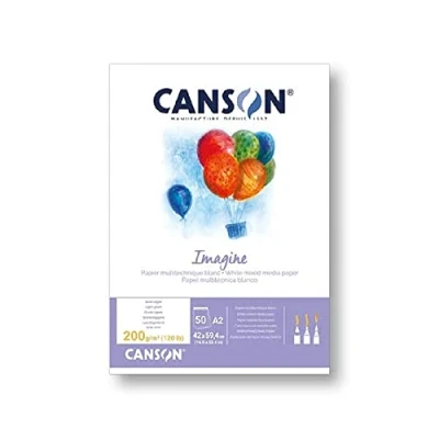 Imagen de Canson Imagine, Papel Mixed Media, Grando ligero, 200g, Encolados por el lado corto, A2 42x59,4cm, Blanco natural, 50 Hojas