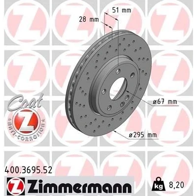 Imagen de ZIMMERMANN SPORT COAT Z 400.3695.52 Disco de freno 295 28 6/5 5 112 ventilación interna, perforado revestido altamente carbonizado
