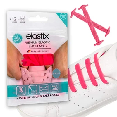 Imagen de Elastix Zapatilla elástica de goma sin atar para adultos Cintas silicona lazos en planos el ocio y deporte, rosa neón, Talla única