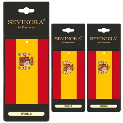 Imagen de 3 ambientadores para coche, bandera de España, aroma vainilla, a interior tuning, decoración aire acondicionado, fútbol España (España)
