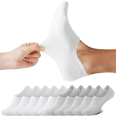 Imagen de FALARY Calcetines Mujer Hombre 10 Pares Cortos Invisibles tobillero Algodon Silicona Antideslizante Verano grisblanco 4346
