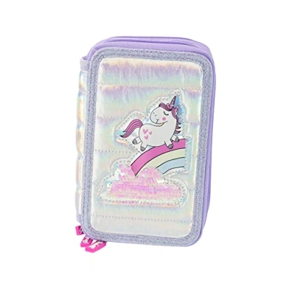 Imagen de Girabrilla 19026 Estuche con 3 Compartimentos para la Escuela niños, Efecto plumón, Color Morado, Talla única,