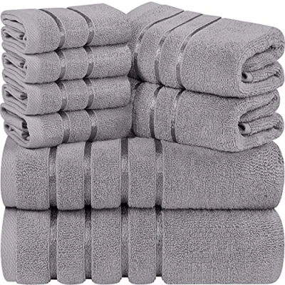 Imagen de Utopia Towels Juego de Toallas Lujo 8 Piezas, 2 Baño, Mano y 4 Paños Lavado, Altamente Absorbentes 97% Algodón Ring Spun(Gris frío)