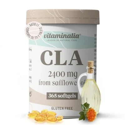 Imagen de CLA de Vitaminalia 365 Perlas 2400mg Real Ácido Linoleico Conjugado por Dosis Diaria Aceite Cártamo 80% Alta Concentración Sin OGM, Gluten