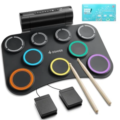 Imagen de Pad de Batería Electrónica Donner, Kit 9 Pads, Silencioso y Plegable con Altavoz Integrado, Juguetes Musicales para Niños Fiestas Cumpleaños DED 20(SE)