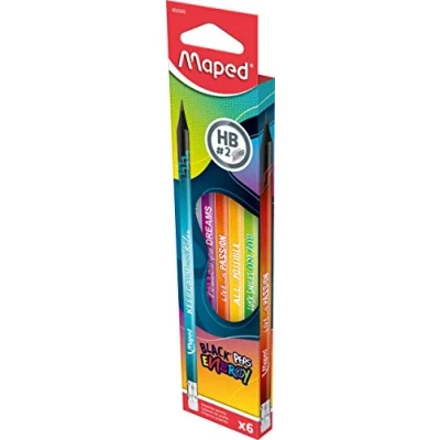 Imagen de Maped lápices de papel triangulares BLACK&#039;PEPS ENERGY con goma HB mediano x6 multicolor