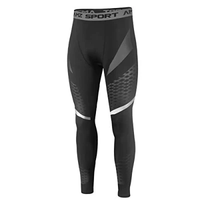 Imagen de AMZSPORT Mallas de Compresión Deportivas para Hombre Medias Entrenamiento con Malla, Negro L