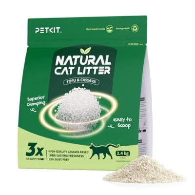 Imagen de PETKIT Nueva Arena de Tofu para Gatos, 2.4kg, Aglomerante Tapioca 100% Natural, Superabsorbente, Control Olores, Sin Polvo, Enjuagable, 1 Bolsa