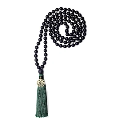 Imagen de COAI Collar Japa Mala 108 Cuentas Anudada de Ónice Negro Mate Piedra Natural Semipreciosa