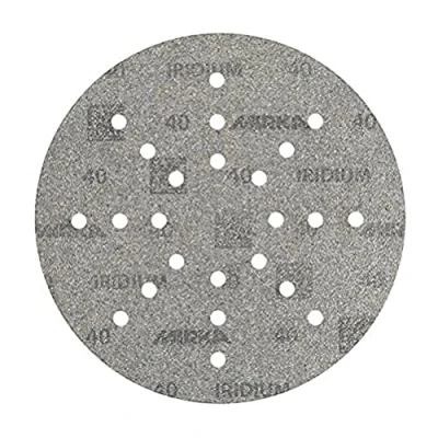 Imagen de Mirka Iridium Papel de lija Ø 225mm Grano Velcro 40 / 25 discos Para lijadoras pared y techo Lijado barniz, masilla, imprimación, madera, acero, materiales minerales