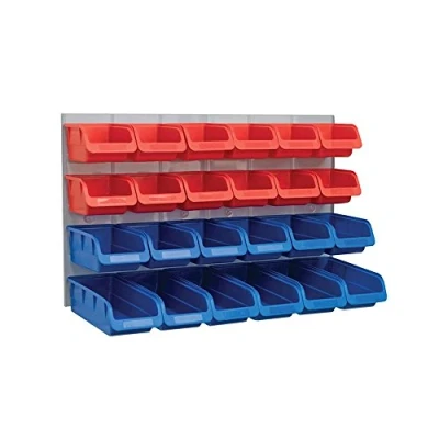 Imagen de Faithfull FAIPAN24 24 Plastic Storage Bins with Metal Wall Panel, Fixings Included,Blue / Red,12.0 cm*65.6 cm*39.8 cm