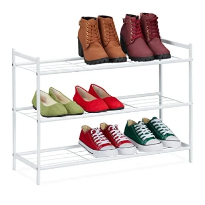 Imagen de Relaxdays Zapatero Metal, 3 Baldas, Organización Zapatos para 9 Pares, 50 x 70 26 cm, Soporte Calzado, Blanco, Hierro