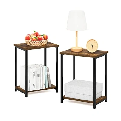 Imagen de Furinno Simplista Mesa Auxiliar con Marco de Metal, Madera, Pino Ámbar, Paquete 2, 2 Unidades