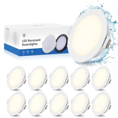 Imagen de Gr4tec Foco Empotrable LED Techo Blanco Extraplano 35mm, 10x 5W Ojo de Buey 230V, Empotrado Natural 4000K 400LM 80Ra, Luz Interior IP65, Agujero 68 80 mm, Downlight para Baño
