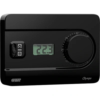 Imagen de VEMER VE757800 Termostato Calefacción de Pared, Pantalla LCD y Pomo Ajuste, Alimentación Pilas, Negro, Normale