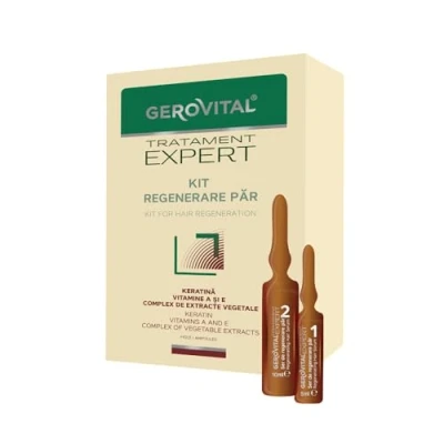 Imagen de Kit Serum Regenerador, Fortalecedor y Hidratante para Cabello, Previene la Caída, Estimula el Crecimiento, 10 ampollas x 5 ml / ml, Gerovital Tratament Expert