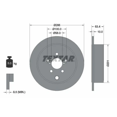 Imagen de TEXTAR 92200000 Disco de freno 286 10 05/08 100 macizo sin perno sujeción rueda, buje rueda SUBARU: Legacy 5, Forester IV, Outback III