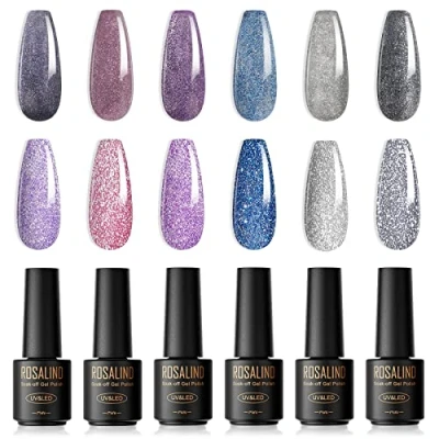 Imagen de ROSALIND esmalte de uñas semipermanente, 6 Colores Mini Brillante Pintauñas Gel Manicura Nail Art Lote Soak Off UV LED