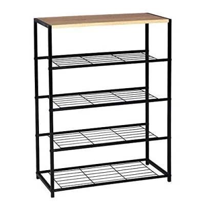 Imagen de WOLTU Banco para Zapatos de Metal con Asiento Madera, Estante 4 Niveles 12 pares Zapatos, Recibidor, Entrada SR0088