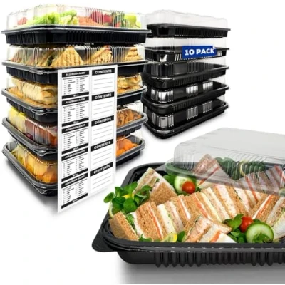 Imagen de ebake Taper Reutilizable para Comida Set de 10 Envases con Tapa y Etiquetas Adhesivas Ideales Comida, Dulces Bocadillos 34 x 24,5 7,4 cm Porta