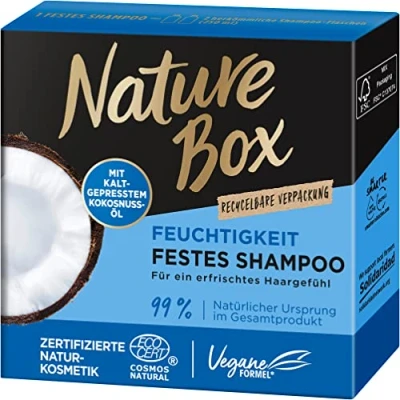 Imagen de Nature Box champú sólido hidratante (85 g), para el cabello con aceite de coco que hidrata hasta en profundidad, cuidado del embalaje reciclable