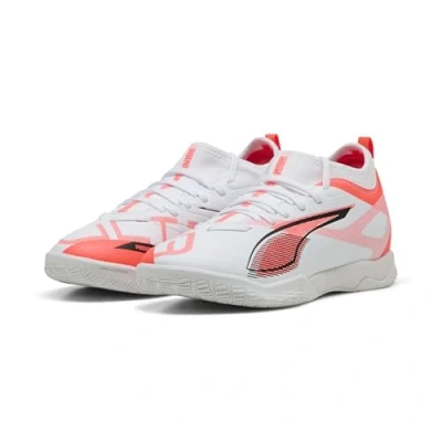 Imagen de Puma Ultra 5 Match IT MID JR Unisex Botas de fútbol sin tacos para niños, Talla: 37.5, White/black/glowing red Zapatos