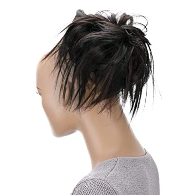 Imagen de CAISHA Postizo Goma Para El Pelo Voluminosa Grande Desordenada Fibra Sintética Resistente Al Calor Mezcla Marrón Negro G24F