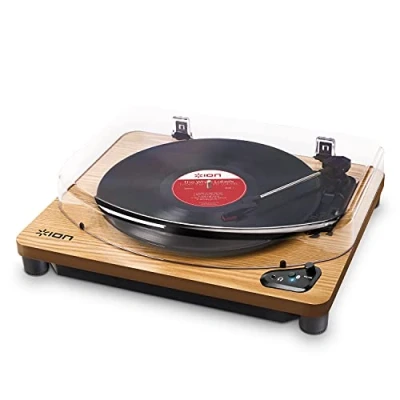 Imagen de ION Audio Air LP Wood Tocadiscos de vinilo Bluetooth reproducción inalámbrica y conversión discos 3 velocidades 33 1/3, 45 78 RPM, Acabado Madera