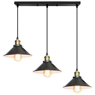 Imagen de iDEGU 3 Luces Lámpara Colgante Industrial, 22cm de Techo Vintage Diseño Edison Retro Tulipas Metal Lámparas Araña E27 Iluminación Para Cocina, Comedor, Salón (Barra)