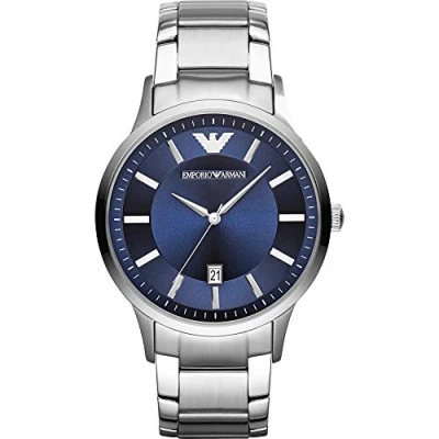 Imagen de Emporio Armani Reloj Hombre, Movimiento de tres manecillas con fecha, caja acero inoxidable plateado 43 mm correa inoxidable, AR11180, Azul marino y tono