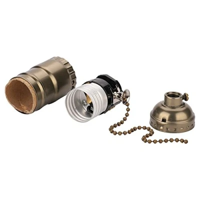 Imagen de Adaptador de Bombilla Base Enchufe Tornillo Bases para Lámparas Luz Lámpara Zócalo E27 con Tirón Interruptor Cadena(Bronze)