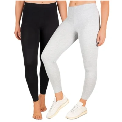 Imagen de SES Leggings Algodón, paquete de 2, Cintura elástica suave que no abulta, para Mujer Negro/Gris Moteado 32 34