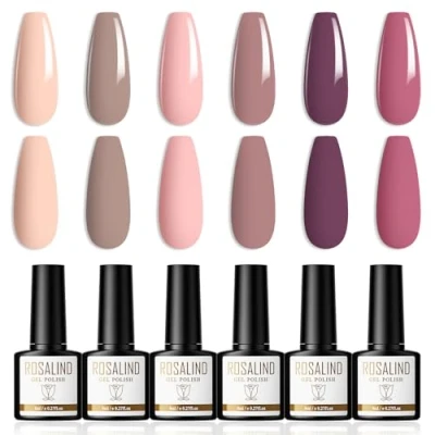 Imagen de ROSALIND Pintauñas Semipermanentes 6 Colores Esmaltes Para Uñas UV LED Nude Rosa Púrpura Morado Gel Permanentes Soak Off Nail Polish 8ml
