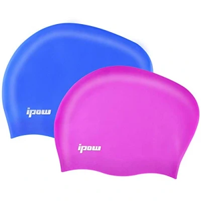 Imagen de IPOW [2 PCS Gorro de Piscina Impermeable para Pelo Largo, Natacion Silicona Unisex Hombre/Mujer
