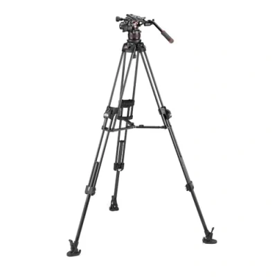 Imagen de Manfrotto, Cabezal de Vídeo Fluido Nitrotech 612 con Trípode Fast Twin 645 Carbono, Kit Profesional para DSLR, Reflex, Cámara Digital, Vídeo, Videógrafos, Carga Máxima 18 kg