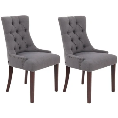 Imagen de CLP Set 2 Sillas Comedor Aberdeen En Tela &amp; Base De Madera I Chesterfield Look, Color:Gris Oscuro, Color del Marco:Antiguo
