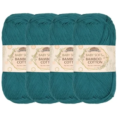 Imagen de JubileeYarn Hilo de algodón bambú suave para bebé, 50 g/madeja, Frozen Tidepool 4 madejas