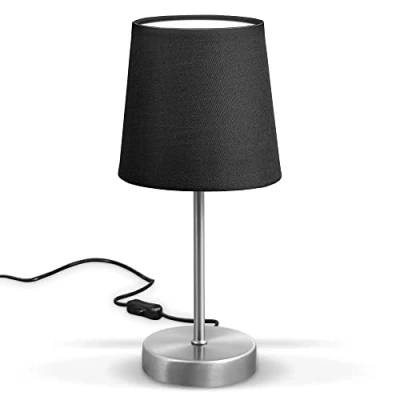Imagen de B.K.Licht lámpara de mesa LED, tela color negro, níquel mate, E14, mesa, cama con interruptor, IP20.